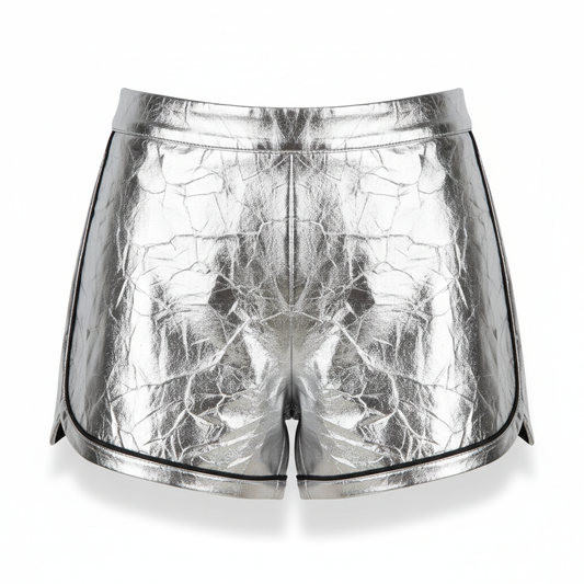 Women's Shorts in Silver Metallic Finish