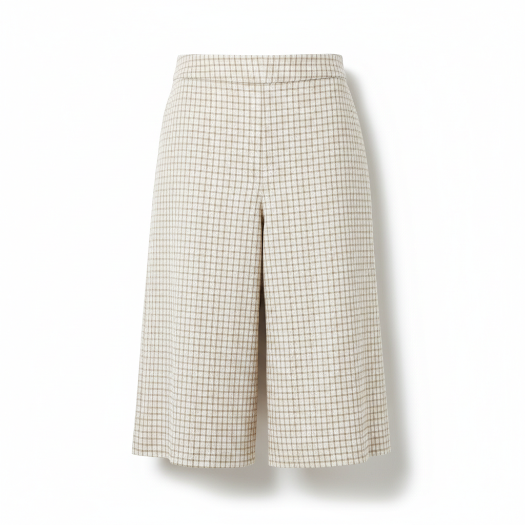 Women's Shorts with Beige and White Plaid Pattern