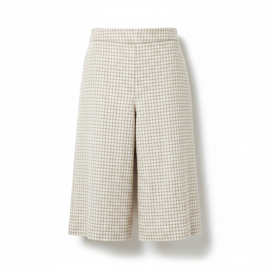 Women's Shorts with Beige and White Plaid Pattern