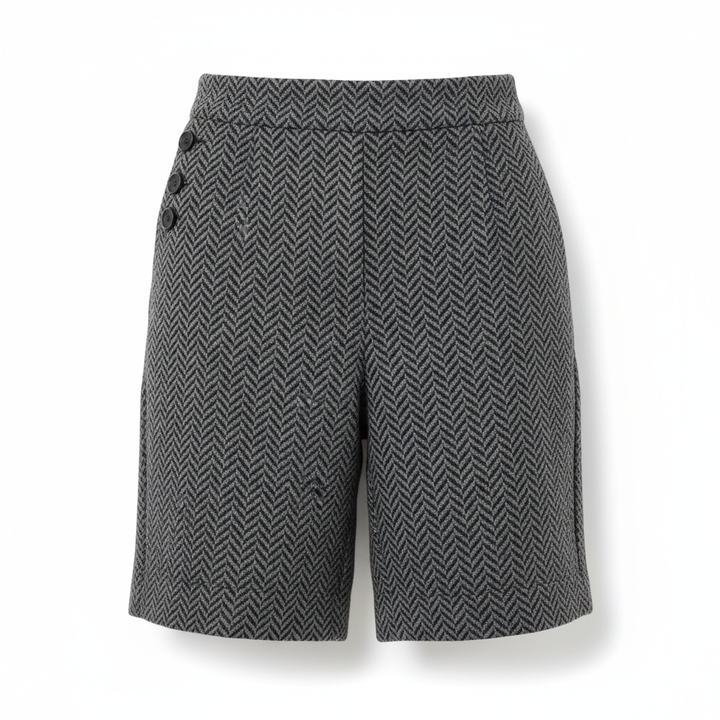 Women's Shorts with Grey and Black Herringbone Design