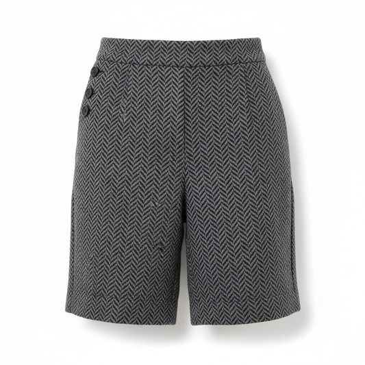 Women's Shorts with Grey and Black Herringbone Design