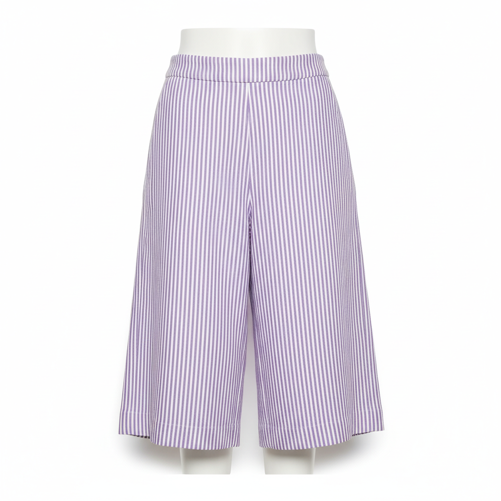 Women's Shorts with Lilac and White Vertical Stripes