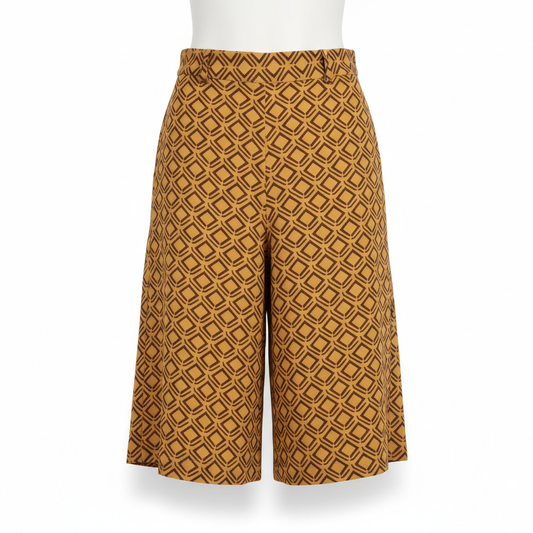 Women's Shorts with Ochre and Brown Geometric Print