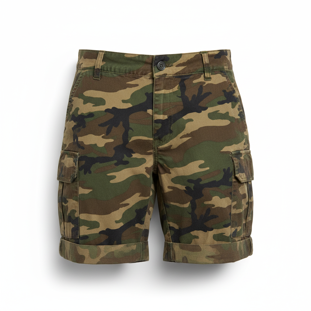 Women's Shorts with Olive and Brown Camouflage Print