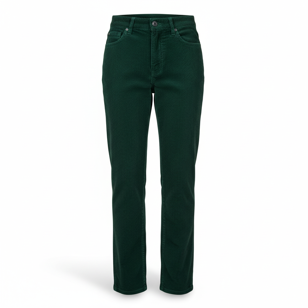 Women's Trousers in Forest Green with Corduroy Ridges