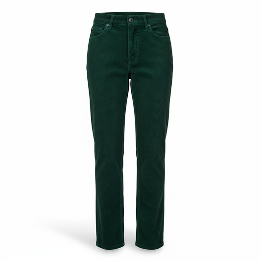 Women's Trousers in Forest Green with Corduroy Ridges
