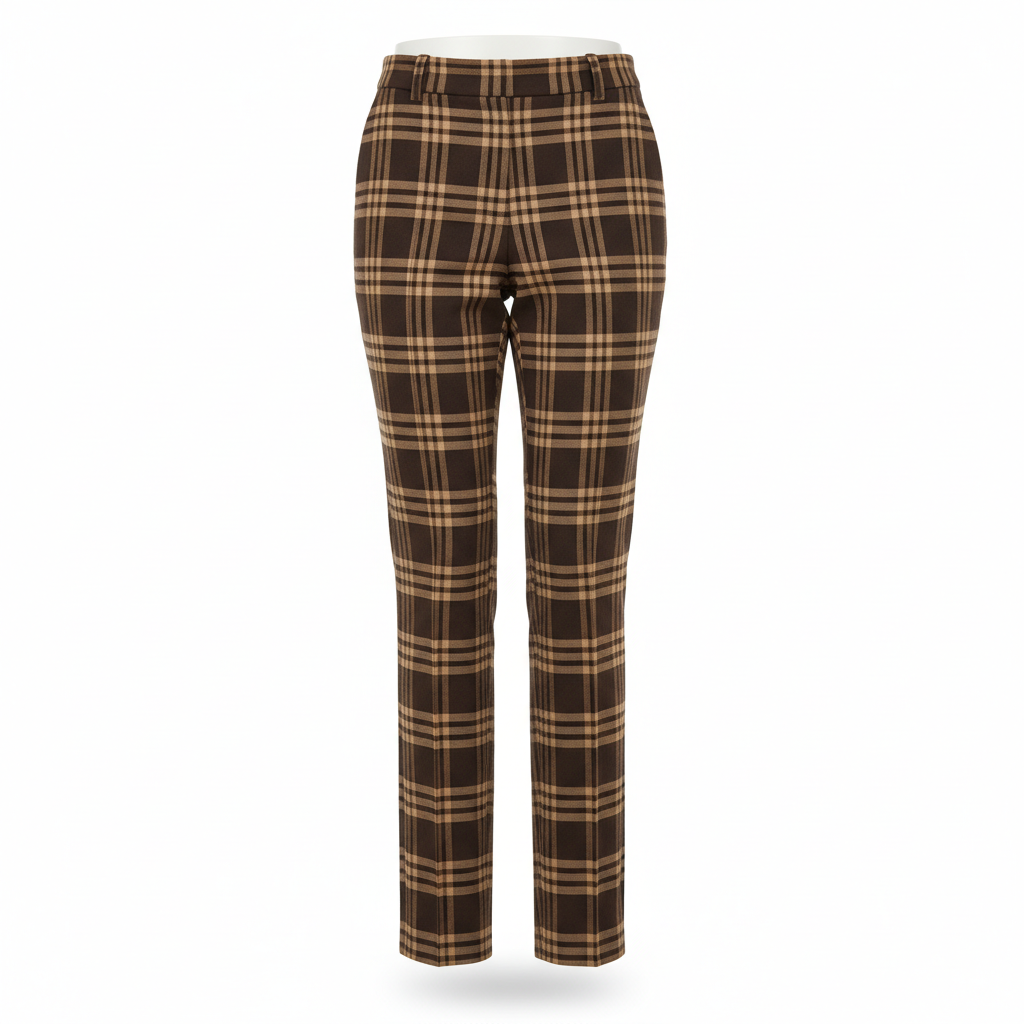 Women's Trousers with Brown and Tan Plaid Pattern