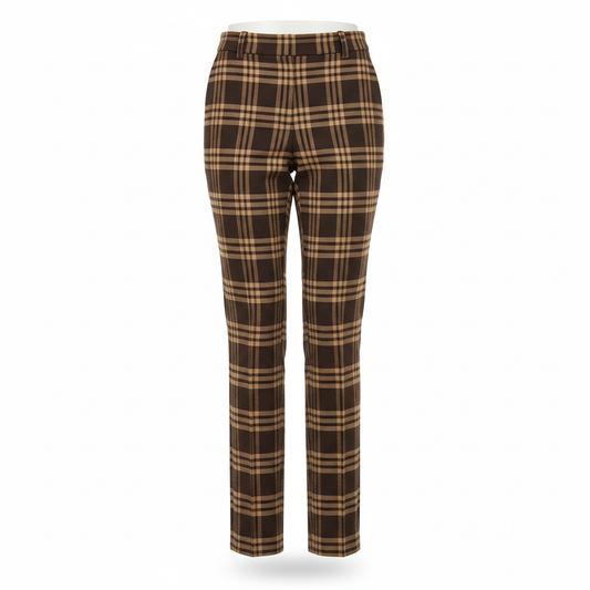 Women's Trousers with Brown and Tan Plaid Pattern