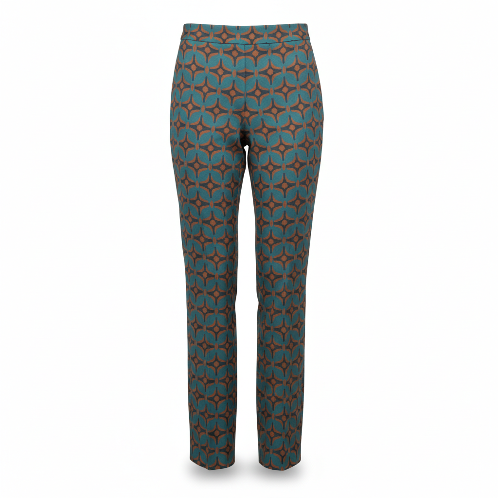 Women's Trousers with Teal and Orange Geometric Print