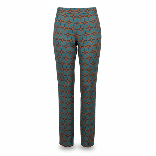 Women's Trousers with Teal and Orange Geometric Print