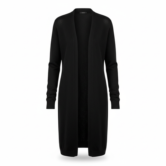 Women's Knitwear Cardigan in Charcoal Black with Longline Hem