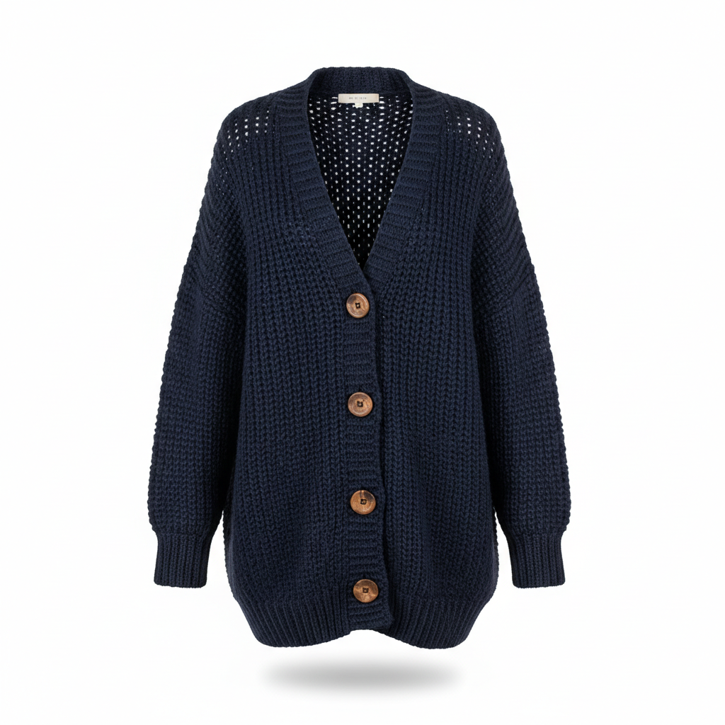 Women's Knitwear Cardigan in Navy Blue with Chunky Knit