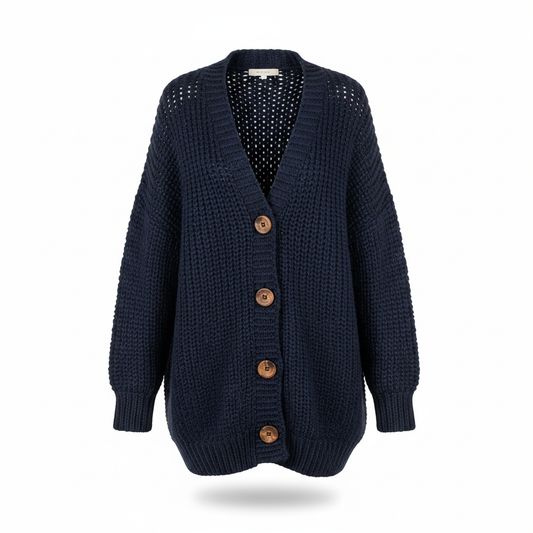 Women's Knitwear Cardigan in Navy Blue with Chunky Knit