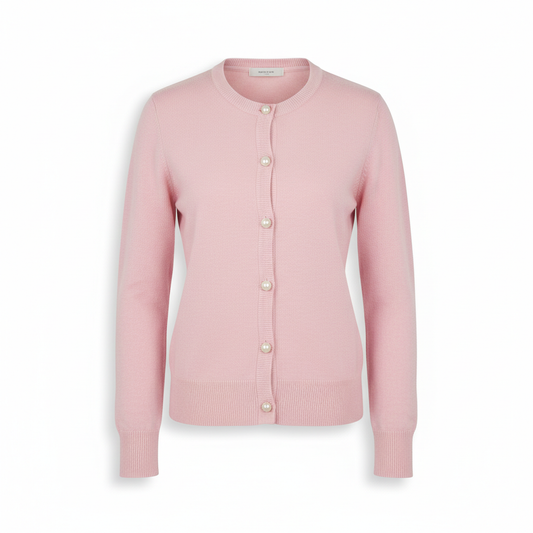 Women's Knitwear Cardigan in Pastel Pink with Pearl Buttons