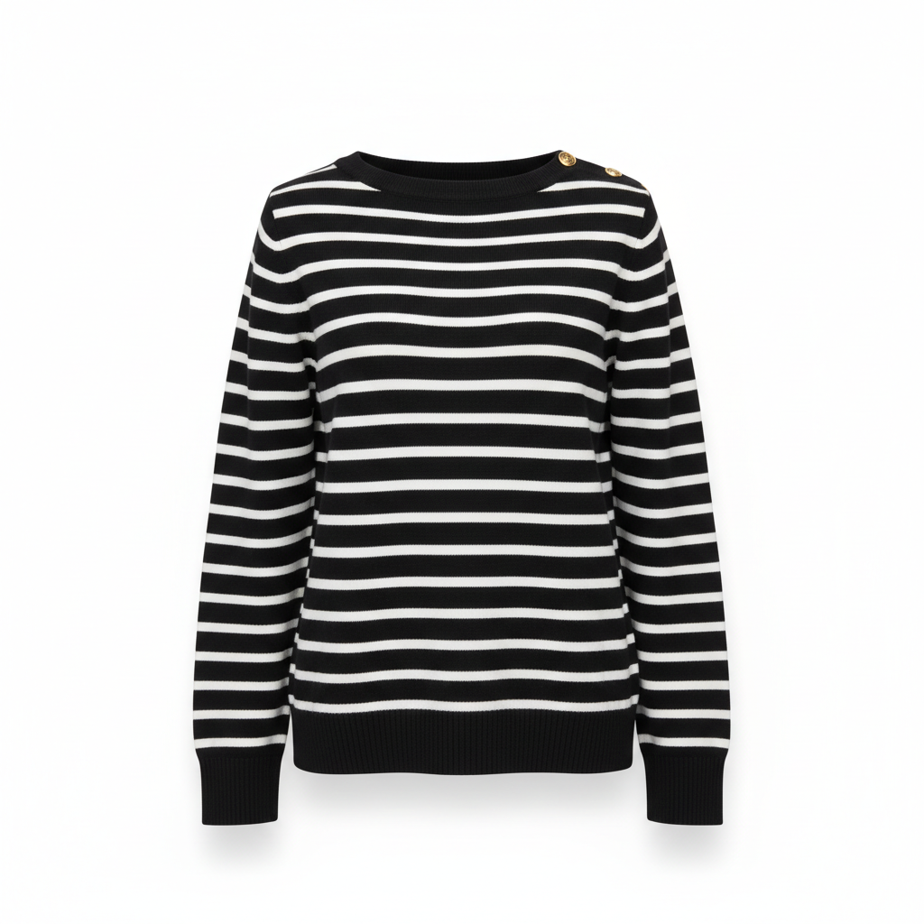 Women's Knitwear Sweater with Black and White Breton Stripes