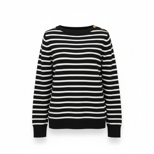 Women's Knitwear Sweater with Black and White Breton Stripes