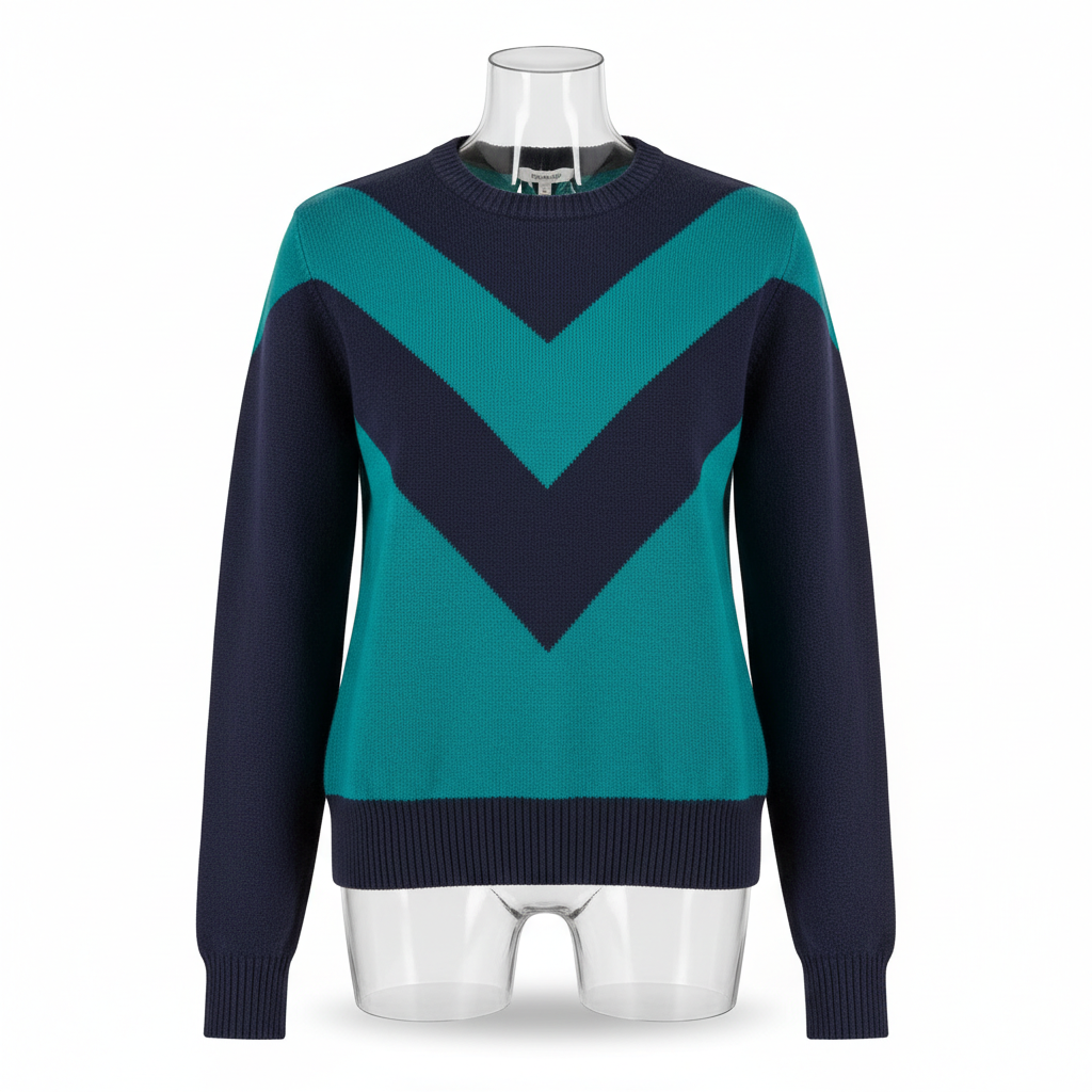 Women's Knitwear Sweater with Navy and Teal Chevron Print