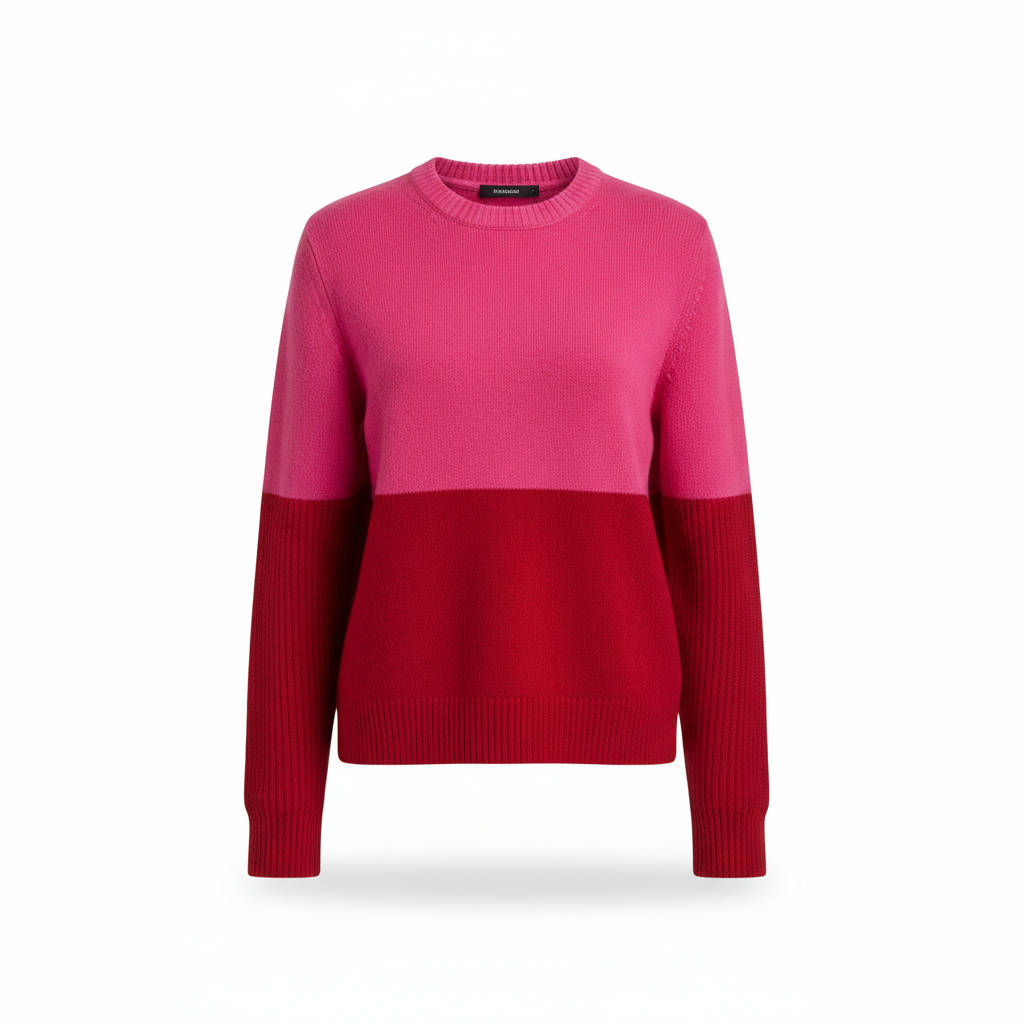 Women's Knitwear Sweater with Pink and Red Colour Block