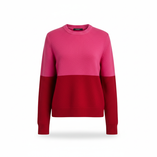 Women's Knitwear Sweater with Pink and Red Colour Block