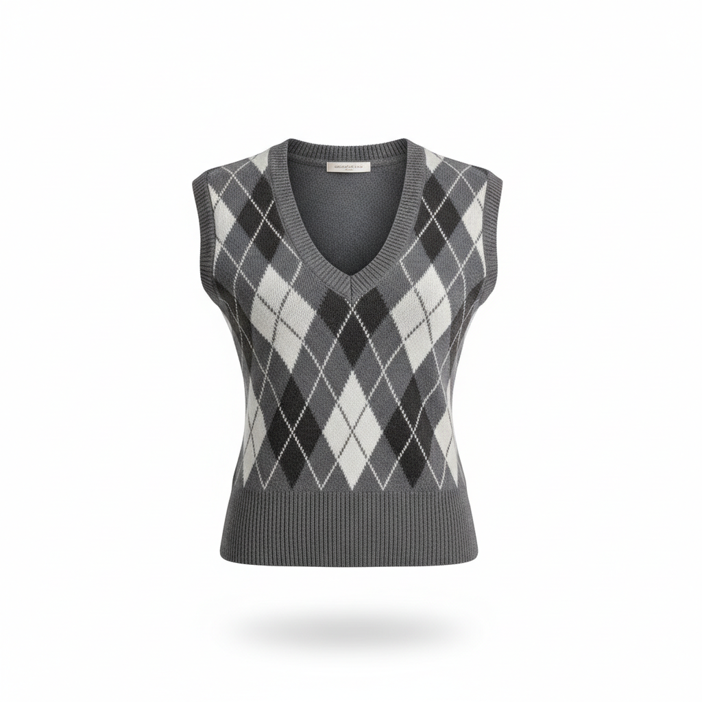 Women's Knitwear Vest in Slate Grey with Argyle Pattern