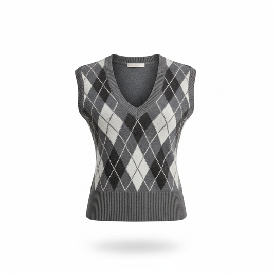 Women's Knitwear Vest in Slate Grey with Argyle Pattern